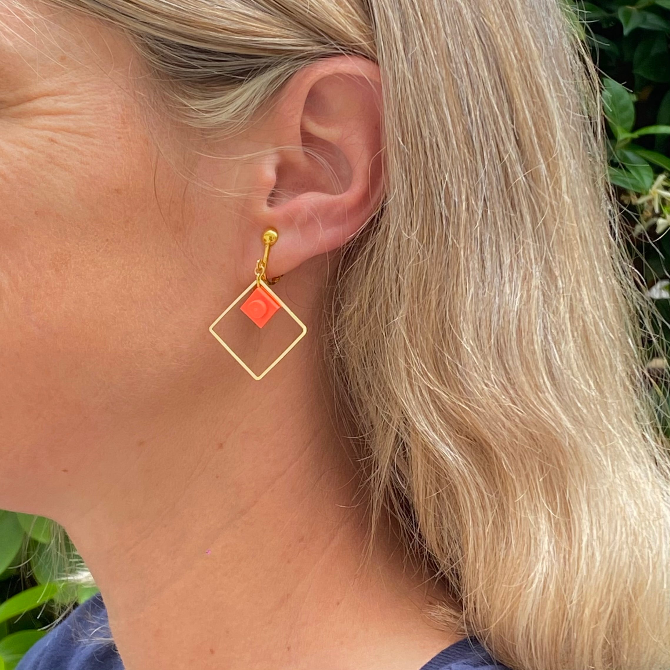 Boucles D'oreilles Clips Pendantes Perles Orange - Neuf Sans Emballage, Fermoir Clip | Bijou Fantaisie